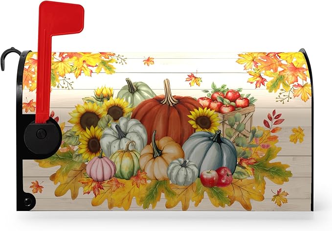 Fall Harvest Pumpkin Mailbox Covers Autumn Thanksgiving Magnetic Mailbox Cover Standard Size 21x18 Inches Farmhouse Fall Letter Post Mail Box Wraps for Garden Yard Outdoor Decor