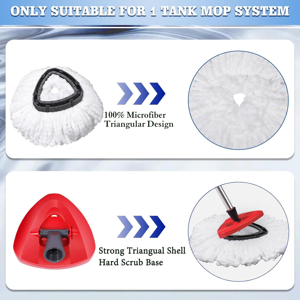 6 Pack Mop Replacement Heads Compatible with Oceda EasyWring 1-Tank System - Includes 1 Mop Base, Microfiber Mop Refills, Easy Cleaning Mop Head Replacement