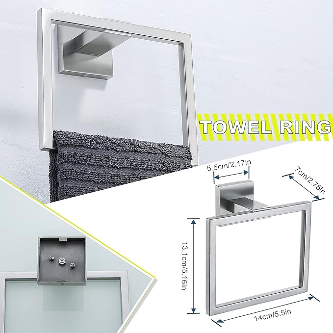 Brushed 4-Piece Bathroom Hardware Set Premium Stainless Steel Bath Towel Bar Sets Wall Mounted Square Bathroom Accessories Kit, 23.6 Inch Brushed Nickel