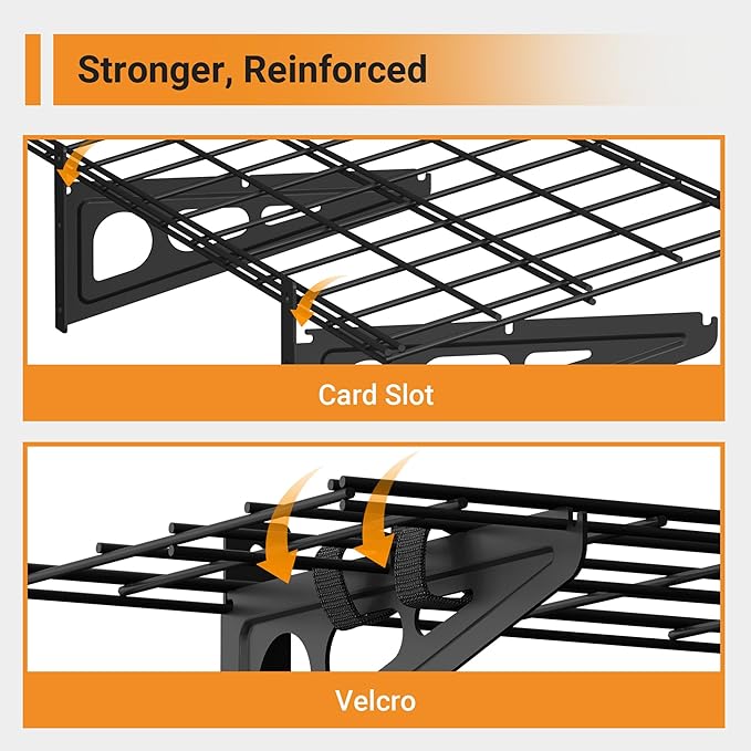 1x3 ft Garage Shelving with 8 Bike Hooks, 2-Pack Wall-Mounted Shelves for Garage, Kitchen, Pantry Storage, 300 lbs Total Load Capacity Garage Wall Shelving, Black