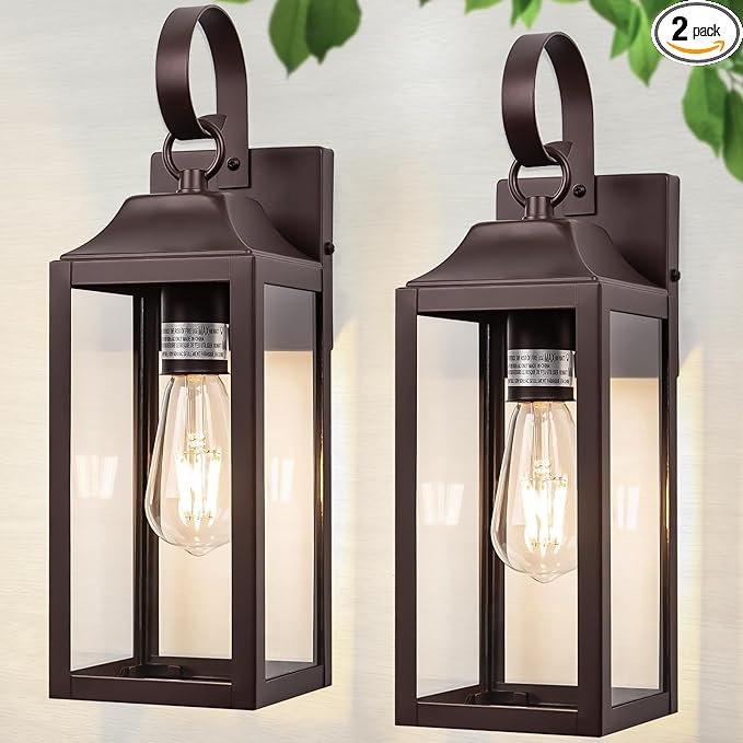2 Pack Outdoor Light Fixtures, 15 Inch Oil Rubbed Bronze Exterior Wall Sconces Waterproof, Large Outside Lights for House, Modern Wall Lanterns Clear Glass