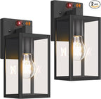 2-Pack Upgraded Motion Sensor Outdoor Wall Lights, 10.6” Small Dusk to Dawn Porch Lights Wall Sconce Lanterns, 3 Lighting Modes Exterior Lighting Fixtures, Black Outside Lights for House Front Door