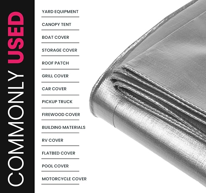 PROTARP Extreme Heavy Duty 22 Mil Tarp Cover, Waterproof, UV Resistant, Rip and Tear Proof, Poly Tarpaulin with Reinforced Edges for Roof, Camping, Patio, Pool, Boat. (Silver/Black 25′ X 40′)
