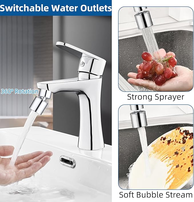 Hibbent 2 Pack NSF/ANSI/CAN 61 Certified Faucet Aerator, CUPC Certification 360 Degree Swivel Sink Aerator, Dual-function Sprayer Faucet Replacement Part, 55/64 Inch Female Thread, Chrome