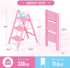 GameGem Pink Step Ladder 3 Step Folding, Small Step Stool for Women to Reach Higher Places, Widen 7.9Inch Pedal for Comfortable Use, Anti-Slip Foot for Safe Use, Sturdy and Fold Thin, 330Lbs Load