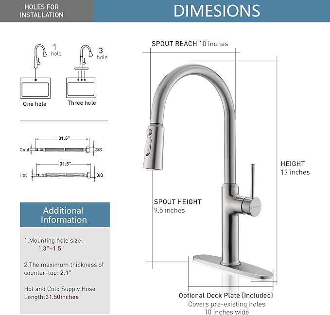 Kitchen Sink Faucets Brushed Nickel, High Arc Single Handle Kitchen Faucet with Pull Down Sprayer, Solid Brass Tall Kitchen Faucets