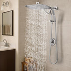 G-Promise All Metal 16 Inch Shower Head with Massage Mode Handheld, Rain Shower Head with Handheld Spray Combo, 3-Way Diverter with Pause Setting, 12 Inch Adjustable Extension Arm (Brushed Nickel)