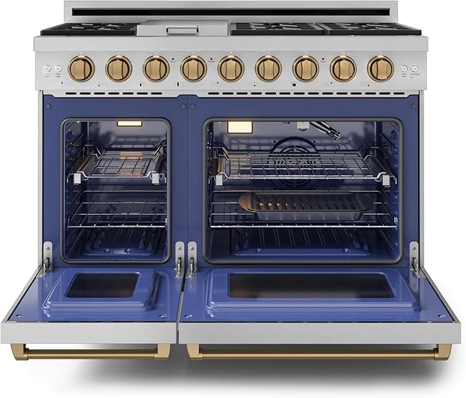 Gordon Ramsay by THOR Kitchen 48 Inch Professional Liquid Propane Range with Tilt Panel Touch Control in Stainless Steel/Bronze