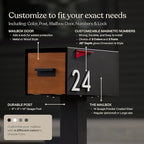post & porch Malone Mailbox | Post Mounted Mailbox | Black/White/Gray/Brown/Red/Blue/Green, Regular or Large, Weatherproof Mail Box for Outside, Customizable (Black, Regular)