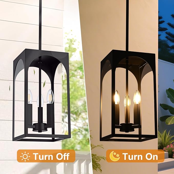 VINLUZ Modern Oil Rubbed Bronze Chandelier 3 Light Dining Room Light Fixture with Clear Glass Shade Industrial Outdoor Pendant Lights for Entryway Hallway Porch