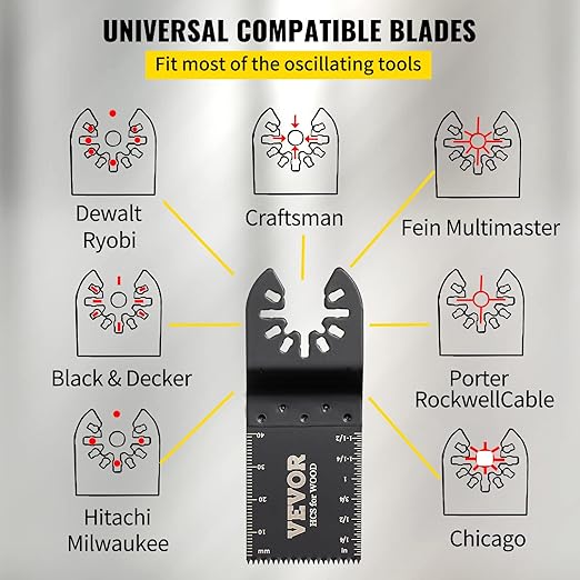 VEVOR 100PCS Oscillating Saw Blades, Quick Release Multitool Blades Kit, HCS Tool Blades for Wood Plastic, Compatible with Dewalt Dremel Fein Worx Bosch Makita Milwaukee