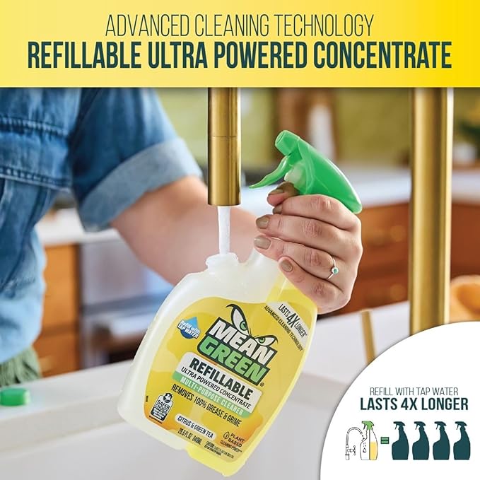Mean Green Refillable Ultra Powered CONCENTRATE Multi Purpose Cleaner, Citrus & Green Tea, 14.3 fl oz