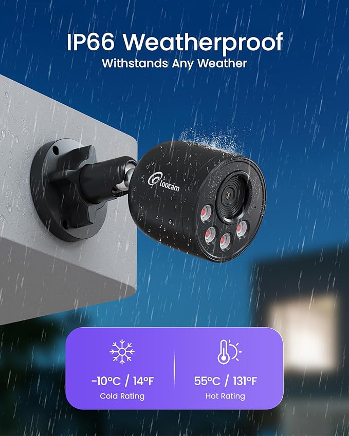 Loocam 4K Security Camera System 8CH H.265+NVR with 2TB HDD, 8pcs 8MP Wired PoE Camera System AI Human Vehicle Detection, Outdoor Indoor Home Camera System with Audio, Night Vision, 24/7 Recording