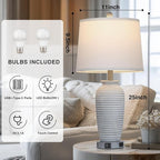 25" Vintage Farmhouse Jar Table Lamps, Single Rustic Bedside Lamp with USB A+C Ports & AC Outlet, Nightstand Lamps for Living Room, Bedroom, End Table, Grey White(LED Bulb Included)