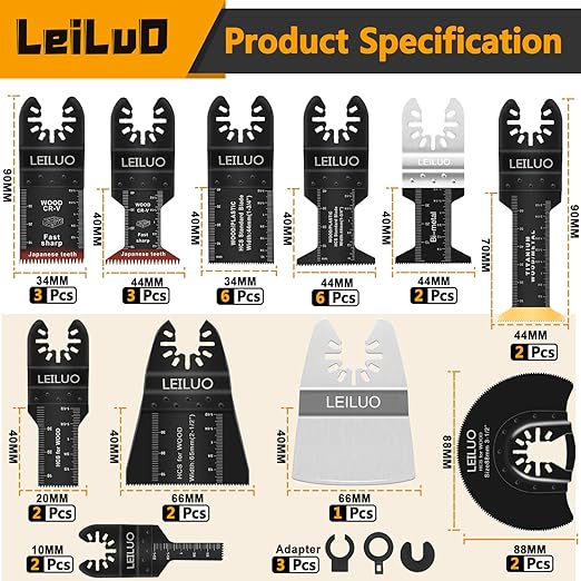 LEILUO 116 Pcs Multitool Blade Kits Cutting and Sandpaper Oscillating Tool Accessories Universal Oscillating Saw Blades with Storage Bag Compatible with DeWalt Makita Dremel and More