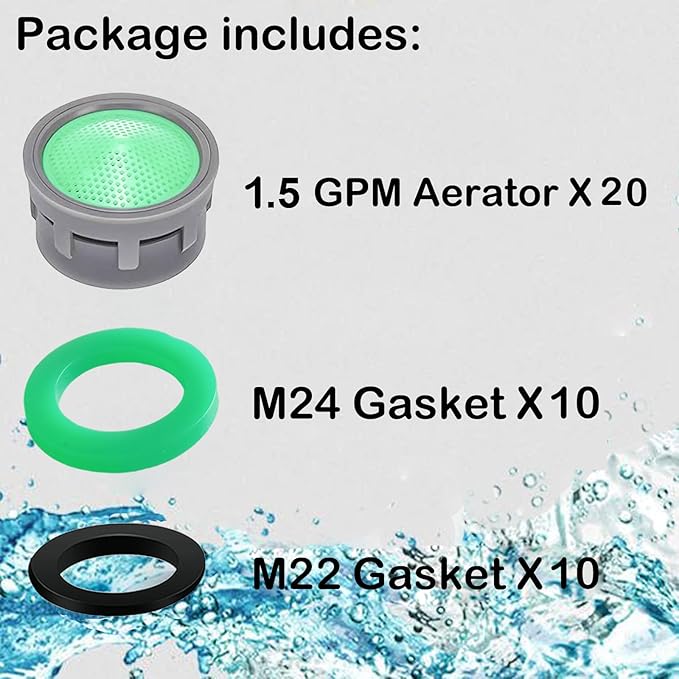 Faucet Aerator, 1.5 GPM Flow Restrictor Plug-In Faucet Aerator Replacement Parts for Bathroom or Kitchen (Green 20 Pieces)