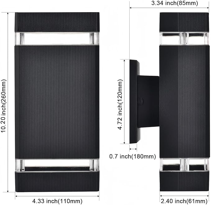 Motion Sensor Outdoor Wall Lights, Dusk to Dawn Exterior Light Fixtures with 3 Modes, Modern Up Down Wall Sconce, Waterproof Aluminum Porch Light for Garage, Patio, Front Door