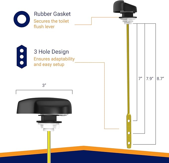 Universal Toilet Handle Lever Replacement - Toilet Flusher Replacement, Side Mount Toilet Tank Lever Fits Most Toilet Tanks - Efficient and Easy to Install Toilet Handle Replacement - Black Finish