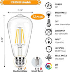 12 Pack LED Edison Bulbs 40 Watt Equivalent, 4 Watt LED Filament Bulb, 3000K ST19 Warm White Light Bulb, 450LM E26 Vintage Bulbs CRI 90, Not Dimmable