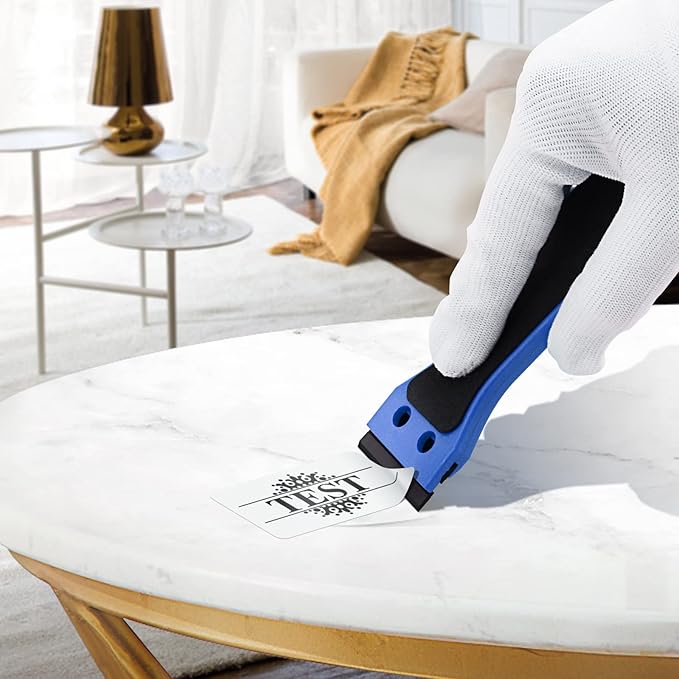 EHDIS 2pcs Plastic Razor Scraper 6-inch Long Handle Adhesive Remover Tool with 100 Double-Edge Blades for Window Tint Vinyl Scraper Decal Sticker Glue Remover (blue)