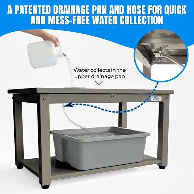 Washer and Dryer Pedestals - 29" W, 16" H, Gray Steel Universal Fit with Major Brands, Leak-Proof Laundry Pedestal with Drain Pan & Hose, Washer and Dryer Stand for Back Pain Relief, 800 lbs Capacity