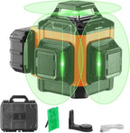 VEVOR 100ft Self Leveling Laser Level, Manual Green 3 x 360° Cross Line Laser, Manual Self-leveling Mode 12 Lines Laser, IP54 Waterproof 8h Continuous Working Time Line Laser