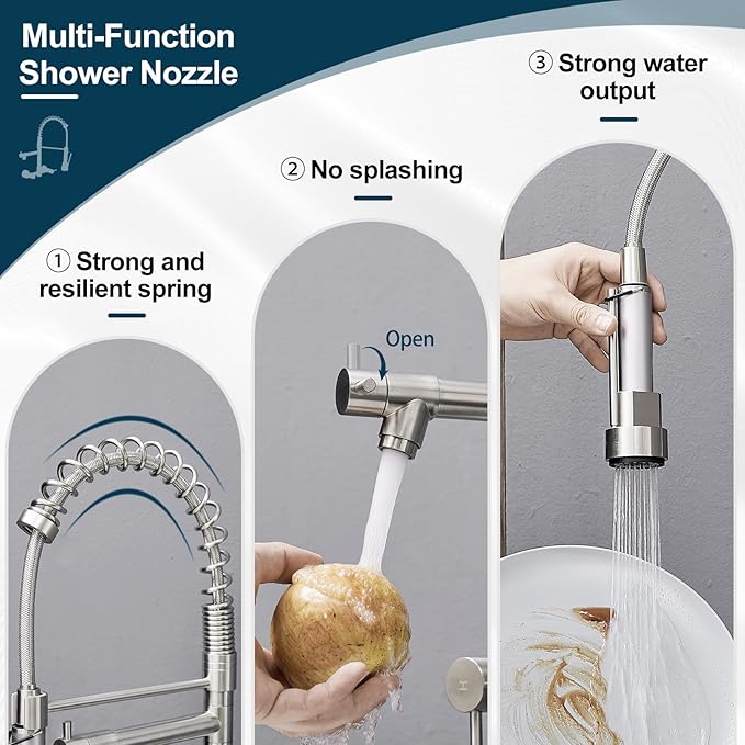 AIMADI Wall Mount Kitchen Faucet,Commercial Sink Faucet with Sprayer, Dual Handles Utility Sink Faucet for Kitchen Laundry Restaurant,Stainless Steel