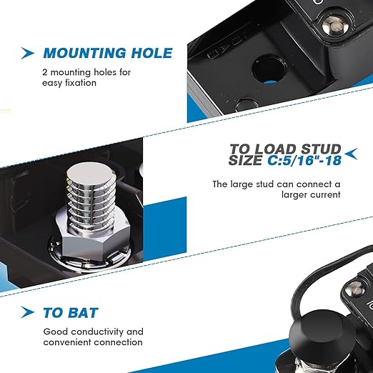 GLOSO Circuit Breaker E9A Waterproof Breaker Auto Reset (T1) 50A Side by Side Stud IP67 Marine Hi-Amp (50A)