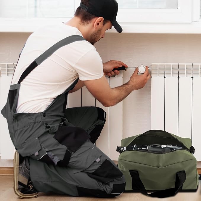 Small Tool Bag,Close Top Wide Mouth Tool Organizer Bag,Large Capacity Tool Bags for Men,Canvas Tool Storage Bag for Storage Handbag for Screwdrivers,Wrench,Pliers Hand Tools (Army Green, 18 Inch)