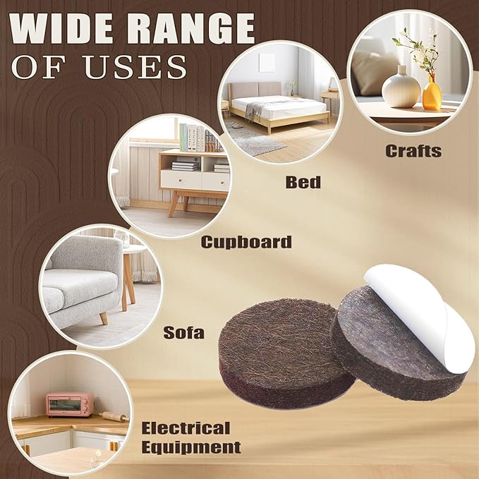 Yelanon Felt Furniture Pads -182 Pcs Premium Felt Pads for Chair Legs Furniture, Floor Protectors for Hardwood Floors, Brown