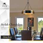 Modern Chandelier 24" Black Gold Industrial Drum Light Fixture 6-Light Metal Hanging Chandelier for Living Dining Room Foyer Entryway Kitchen