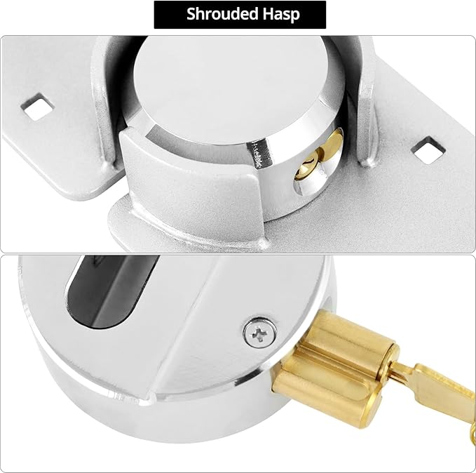 QWORK 2 Pack Hidden Shackle Padlock Keyed Alike,Heavy Duty Hasp 73MM Van Door Padlock for Trucks, Gates, Vans, Vending Machines - with 2 Keys and Hasp