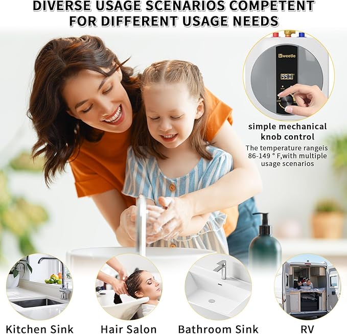 2.5 Gallons Under Sink Hot Water Heater, 110V 1500W Mini Tank Instant Water Heater With Digital Display Pressure Release Vavle Under For Bathroom Kitchen Hair Salon RV(White)