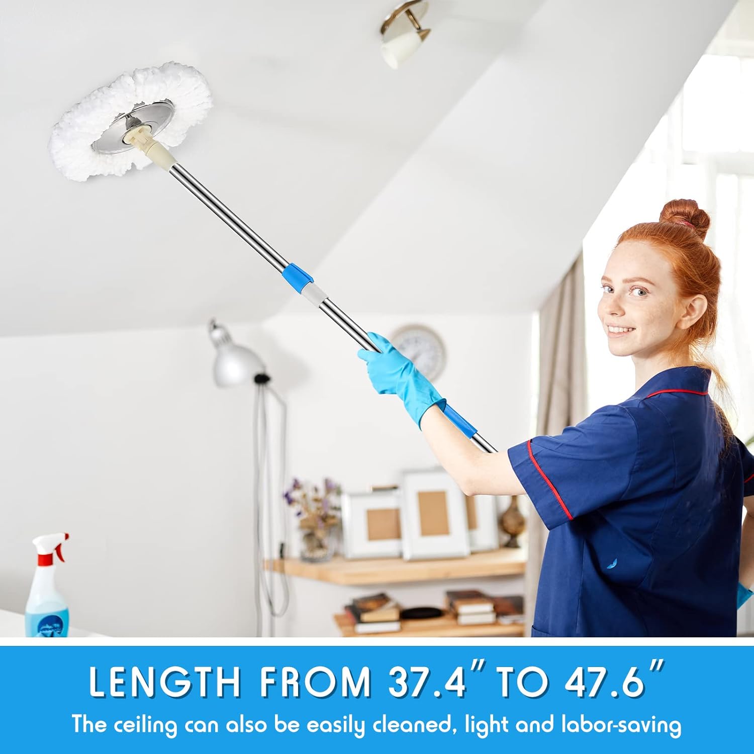 Spin Mop Replacement Handle 360 Degree Spin Mop Pole Handle Replacement Rotating Telescopic Stick for Head Replace Spinning Household Cleaning Accessories for Home(Blue)