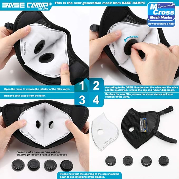 BASE CAMP M Cross Dust Mask, Reusable Breathable Comfortable Safety Face Mask for Work with Extra 6 Activated Carbon Filters