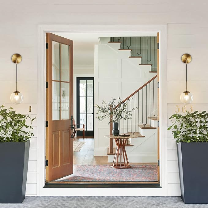 KCO Lighting Modern Gold Globe Wall Sconce Mid Century Raw Brass Round Glass Wall Mounted Light Minimalist Vanity Adjustable Cord Wall Lamp for Bathroom Mirror Bedside Stairs (Amber)