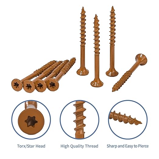 Wood Screws 2 Inch, 700 Pcs #8 x 2 Deck Exterior Screws for Wood, Construction Fence Screws, Rust Resistant, T25 Star Bits Included, Brown