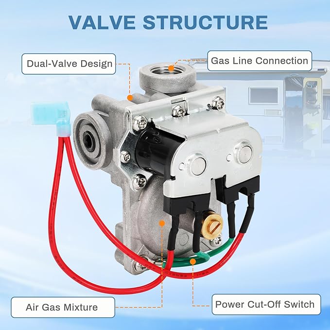 RV Water Heater Gas Valve, 93844 & 92089 RV Gas Hot Water Solenoid Valve Compatible with Atwood 6-10 Gallon Water Heaters, GC10A-4E, GC10A-2E, G6A-4E, GC10A-3E, Replaces Part 93844 92078 93870 92089