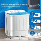 Compact Mini Twin Tub 18lbs Washing Machine with Drying Rack, 11 lbs Washer Mini Compact Laundry Machine and 7 lbs Spinner, Convenient and Efficient for Dorms, Apartment (Blue)