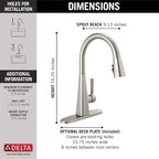 Delta Lenta Brushed Nickel Kitchen Faucet with Pull Down Sprayer, Modern Single Hole Kitchen Sink Faucet, Single Handle, SpotShield Stainless 19802Z-SP-DST
