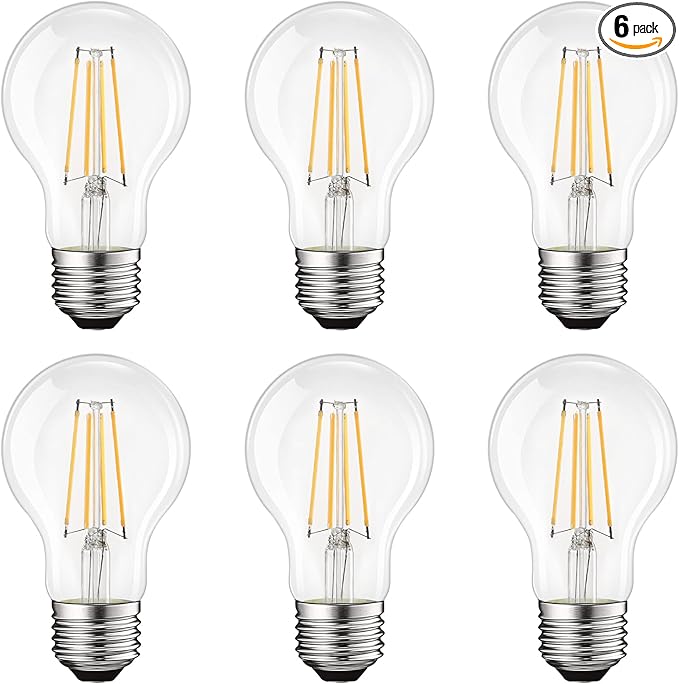 LUXRITE Vintage A19 LED Light Bulbs 60W Equivalent, 2700K Warm White Dimmable, 800 Lumens, Standard LED Edison Bulb 8W, UL Listed, E26 Base (6 Pack)