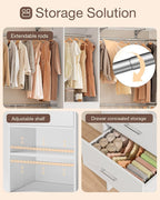 Closet System with Drawer, 5-8FT Closet Organizers and Storage with 5 Adjustable Hanging Rods and Shoe Rack, 96" Walk in Closet Organizers and Storage with Drawers, Heavy Duty, White