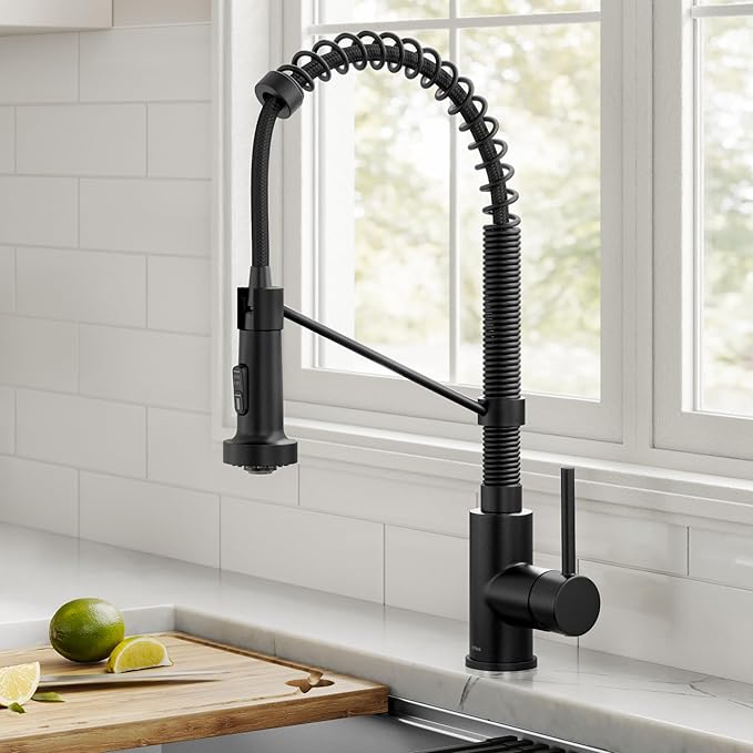 KRAUS Bolden Commercial Style 2-Function Single Handle Pull Down Kitchen Faucet in Matte Black, KPF-1610MB