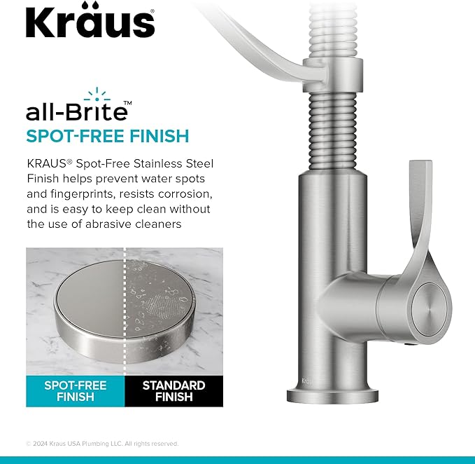 KRAUS Torak Pull Down Kitchen Faucet in Spot-Free Stainless Steel with Commercial Style Spring Spout, 2 Function Sprayer, Pre-Attached Water Lines, and Mounting Hardware, KPF-2635SFS