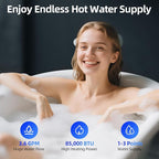 Propane Gas Tankless Water Heater, Indoor Max 3.6 GPM, 85,000 BTU On Demand Instant Hot Water Heater Propane Gas with LED Temperature Control Panel, 1/2" NPT Connector Size, CSA Certified, Gray