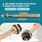 3 Pcs He 90240 Water Heater Heating Element 9000W 240V Heating Element Replacement for EcoSmart ECO 18 27 36 for Rheem Rtex Retex for Electric Tankless Water Heaters Screw-In Copper
