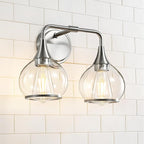 Brushed Nickel Bathroom Vanity Light 2 Lights Bathroom Light Fixtures Over Mirror with Clear Glass Shade 14 inch Wall Sconce Lighting Bath(Exclude E26 Bulb)