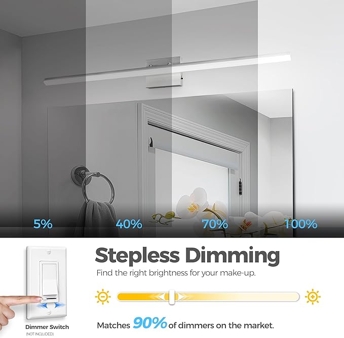 L LOHAS LED 48-Inch Bathroom Vanity Light Bar Over Mirror, Brushed Nickel Modern Bathroom Light Fixtures, 5CCT Adjustable LED Vanity Lights for Living Room Wall with Remote Control