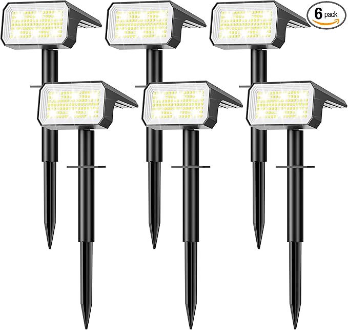 Solar Spot Lights Outdoor, [6 pack/118 LED] 4 Modes Auto On/Off Solar Landscape Spotlights, Ip67 Waterproof Solor Powered Pathway Lights for Outside Yard Garden Walkway Tree Patio (Cool White)