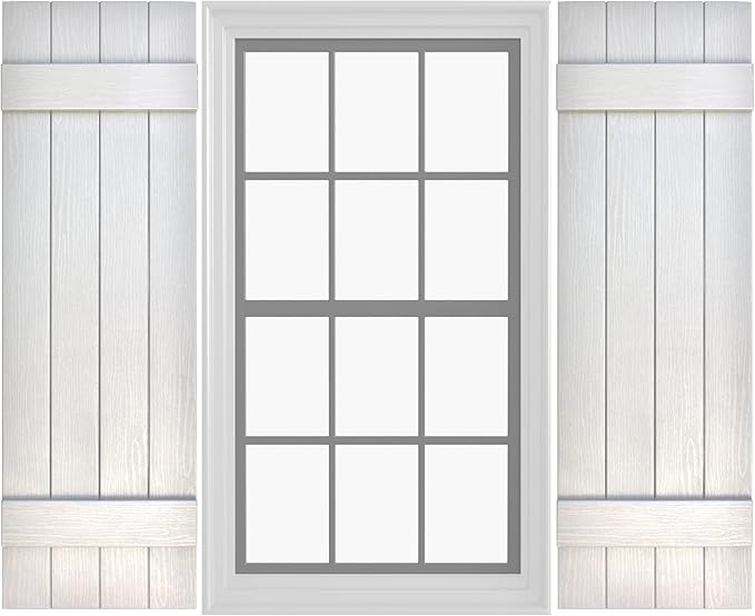 Board & Batten Vinyl Shutters (1 Pair) | 14.5"x51" (4-Board) - Dover White/Paintable | Exterior Window Shutters | Includes Mounting Hardware | Simple Installation | Made in USA